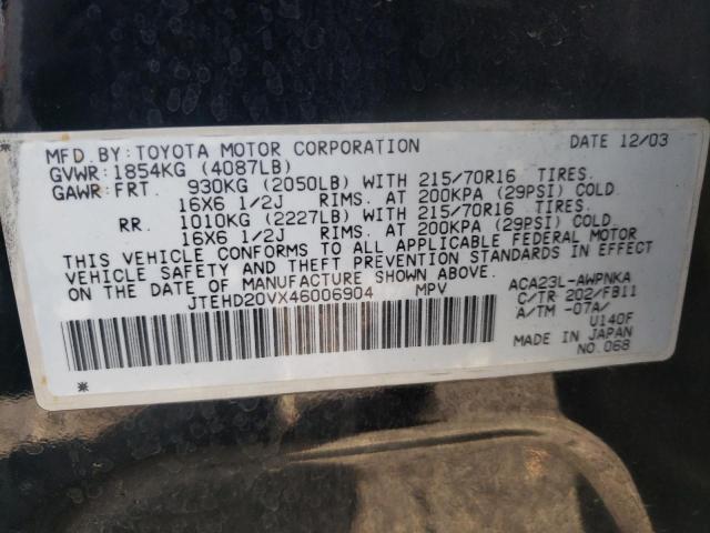 Photo 10 from auction – 2004 TOYOTA RAV4 with VIN JTEHD20VX46006904