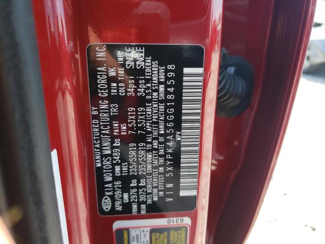 Photo 10 from auction – 2016 KIA SORENTO SX with VIN 5XYPK4A56GG184598