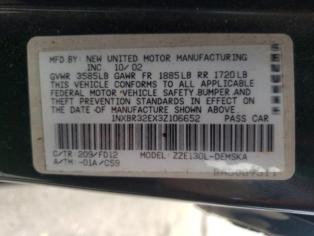Photo 10 from auction – 2003 TOYOTA COROLLA CE with VIN 1NXBR32EX3Z106652