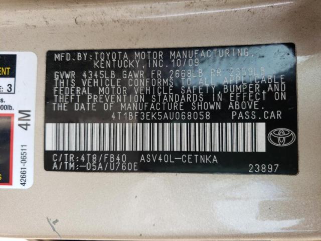 Photo 10 from auction – 2010 TOYOTA CAMRY BASE with VIN 4T1BF3EK5AU068058