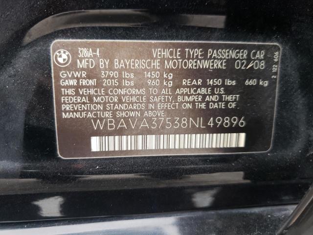 Photo 10 from auction – 2008 BMW 328 I with VIN WBAVA37538NL49896
