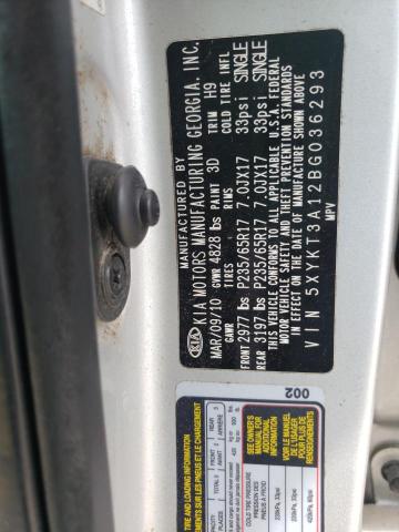Photo 10 from auction – 2011 KIA SORENTO BA with VIN 5XYKT3A12BG036293