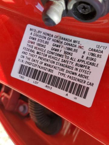 Photo 10 from auction – 2018 HONDA CIVIC EX with VIN 2HGFC2F74JH521805