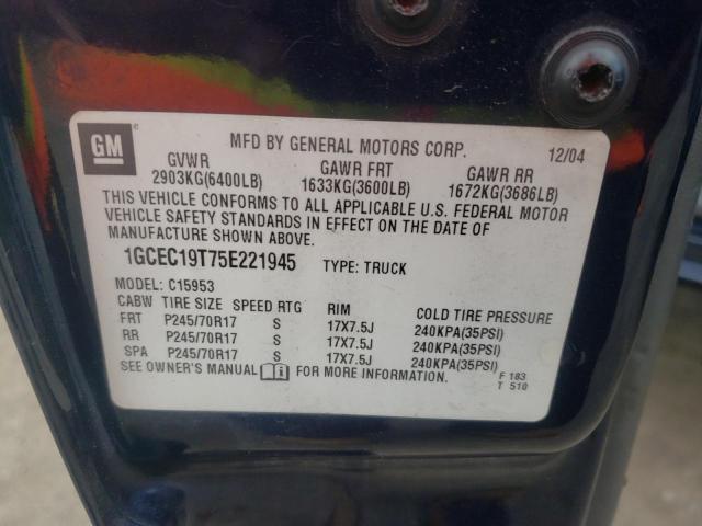 Photo 10 from auction – 2005 CHEVROLET 1500 with VIN 1GCEC19T75E221945