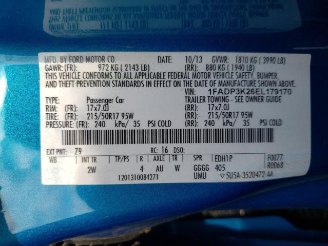 Photo 10 from auction – 2014 FORD FOCUS SE with VIN 1FADP3K26EL179170