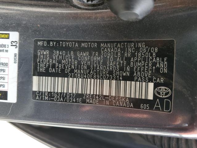 Photo 10 from auction – 2009 TOYOTA COROLLA BA with VIN 2T1BU40E89C073314