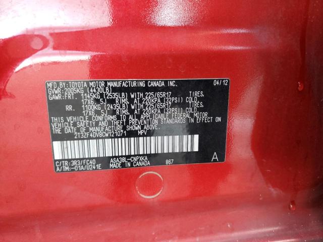 Photo 10 from auction – 2012 TOYOTA RAV4 with VIN 2T3ZF4DV8CW121071