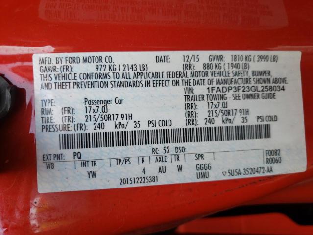 Photo 10 from auction – 2016 FORD FOCUS SE with VIN 1FADP3F23GL258034