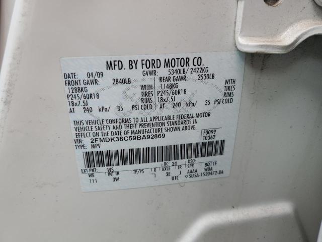 Photo 10 from auction – 2009 FORD EDGE SEL with VIN 2FMDK38C59BA92869