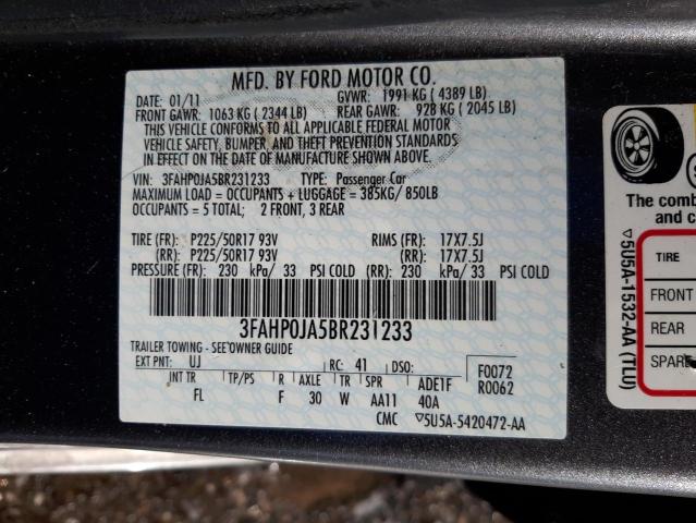 Photo 10 from auction – 2011 FORD FUSION SEL with VIN 3FAHP0JA5BR231233