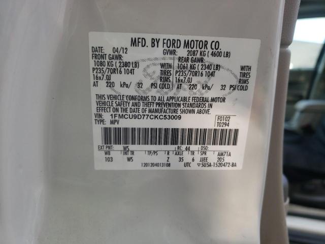 Photo 10 from auction – 2012 FORD ESCAPE XLT with VIN 1FMCU9D77CKC53009
