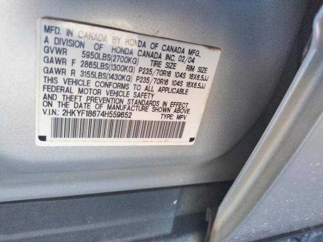Photo 10 from auction – 2004 HONDA PILOT EXL with VIN 2HKYF18674H559652