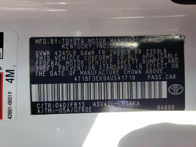 Photo 10 from auction – 2010 TOYOTA CAMRY BASE with VIN 4T1BF3EK9AU541718