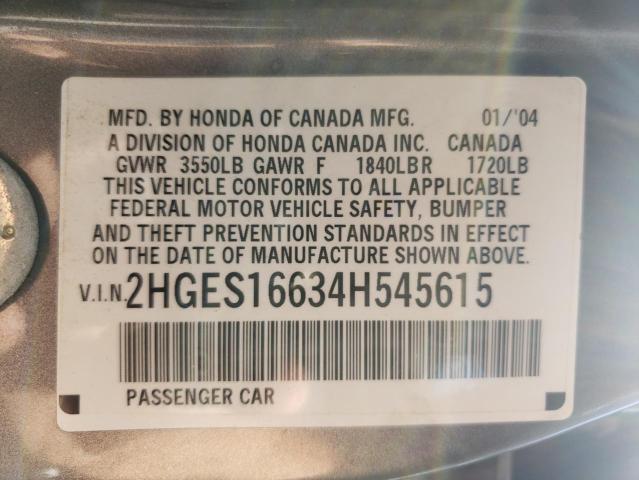 Photo 10 from auction – 2004 HONDA CIVIC LX with VIN 2HGES16634H545615