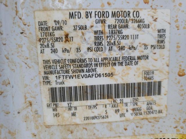 Photo 10 from auction – 2010 FORD F150 SUPER with VIN 1FTFW1EV0AFD61505
