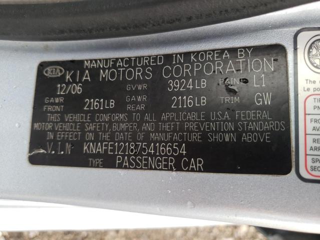 Photo 10 from auction – 2007 KIA SPECTRA EX with VIN KNAFE121875416654