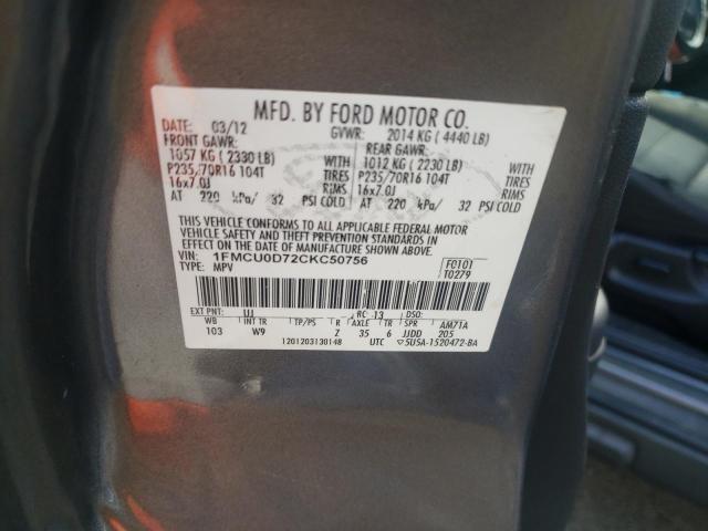 Photo 10 from auction – 2012 FORD ESCAPE XLT with VIN 1FMCU0D72CKC50756