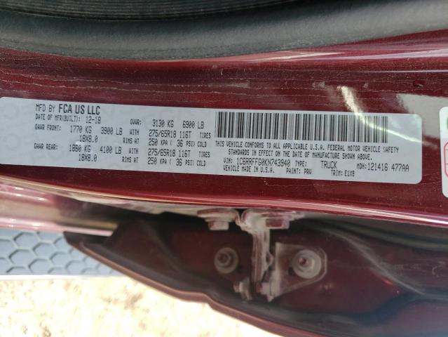 Photo 10 from auction – 2019 RAM 1500 BIG H with VIN 1C6RRFFG0KN743940