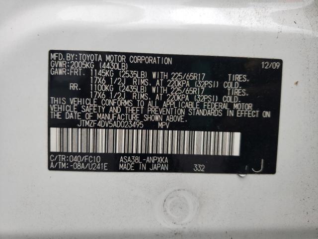 Photo 10 from auction – 2010 TOYOTA RAV4 with VIN JTMZF4DV5AD023495
