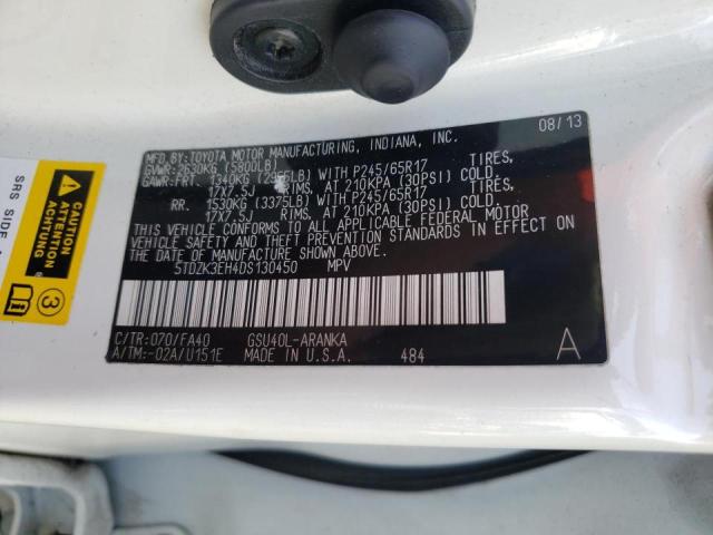 Photo 10 from auction – 2013 TOYOTA HIGHLANDER with VIN 5TDZK3EH4DS130450