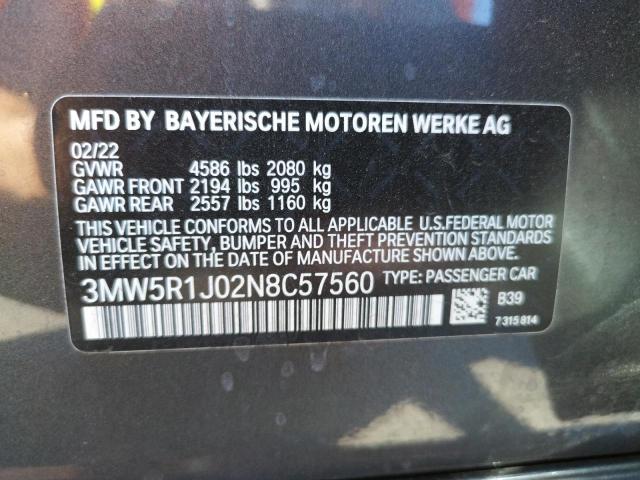 Photo 10 from auction – 2022 BMW 330I with VIN 3MW5R1J02N8C57560