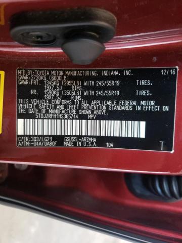 Photo 10 from auction – 2017 TOYOTA HIGHLANDER with VIN 5TDJZRFH1HS365744