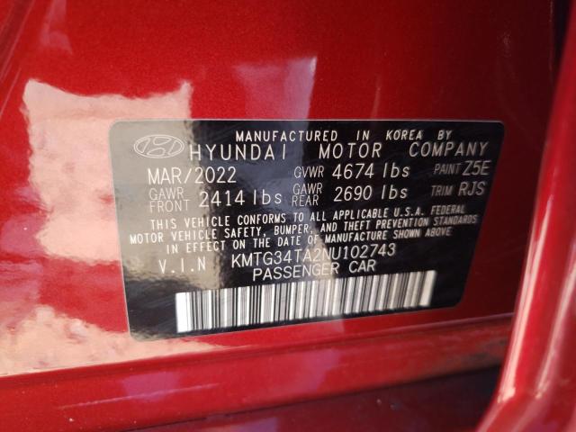 Photo 10 from auction – 2022 GENESIS G70 BASE with VIN KMTG34TA2NU102743