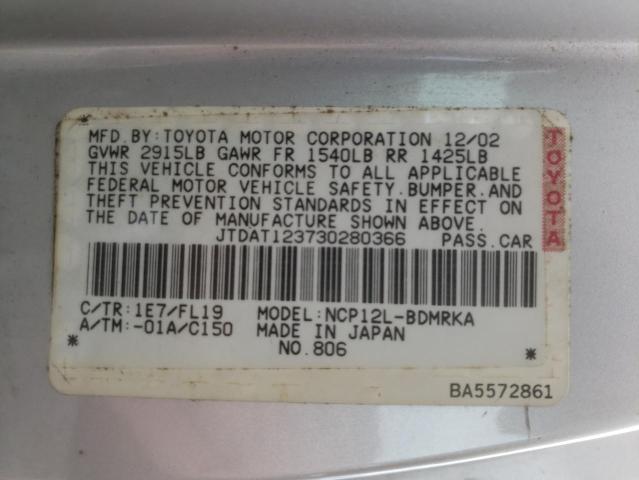 Photo 10 from auction – 2003 TOYOTA ECHO with VIN JTDAT123730280366