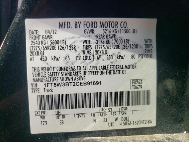 Photo 10 from auction – 2012 FORD F350 SUPER with VIN 1FT8W3BT2CEB91891