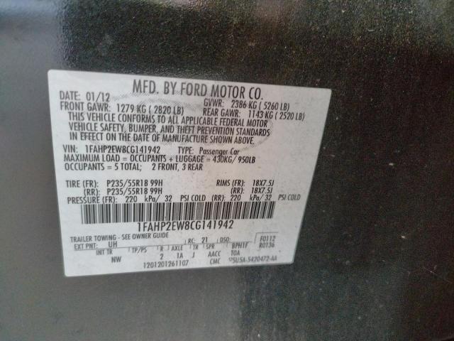 Photo 10 from auction – 2012 FORD TAURUS SEL with VIN 1FAHP2EW8CG141942