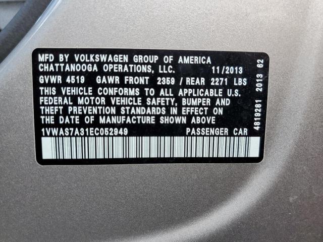 Photo 10 from auction – 2014 VOLKSWAGEN PASSAT S with VIN 1VWAS7A31EC052949