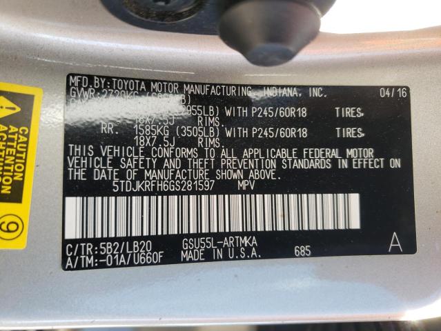 Photo 10 from auction – 2016 TOYOTA HIGHLANDER with VIN 5TDJKRFH6GS281597