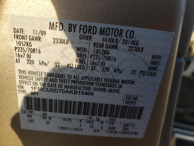 Photo 10 from auction – 2010 FORD ESCAPE XLT with VIN 1FMCU0D70AKB19466
