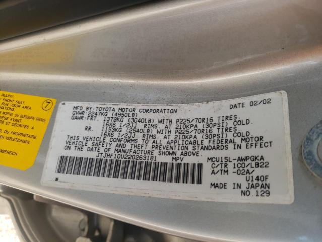 Photo 10 from auction – 2002 LEXUS RX 300 with VIN JTJHF10U220263181