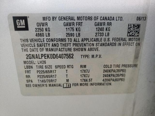 Photo 10 from auction – 2013 CHEVROLET EQUINOX LT with VIN 2GNALPEK0D6407562
