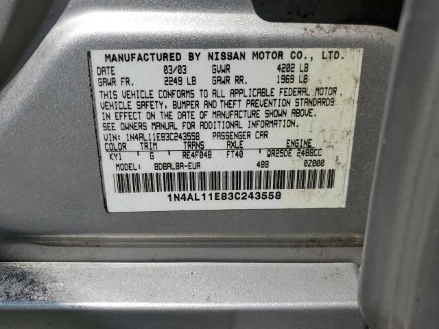 Photo 10 from auction – 2003 NISSAN ALTIMA with VIN 1N4AL11E83C243558