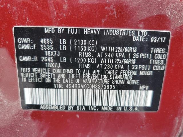 Photo 10 from auction – 2017 SUBARU OUTBACK 2. with VIN 4S4BSAKC0H3373805