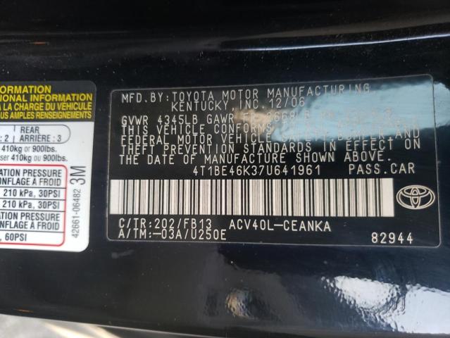 Photo 10 from auction – 2007 TOYOTA CAMRY CE with VIN 4T1BE46K37U641961