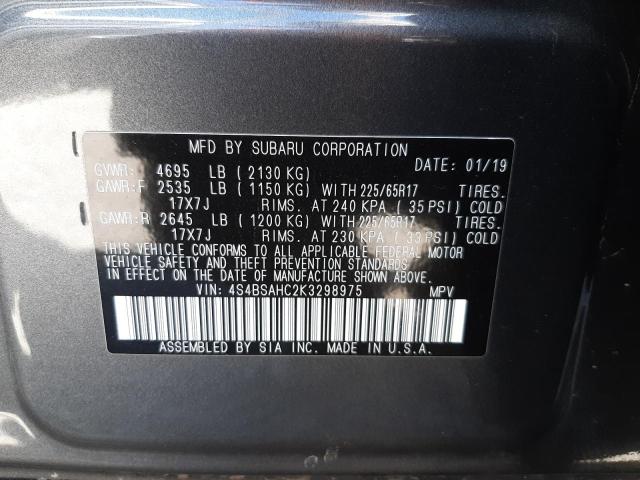 Photo 10 from auction – 2019 SUBARU OUTBACK 2. with VIN 4S4BSAHC2K3298975