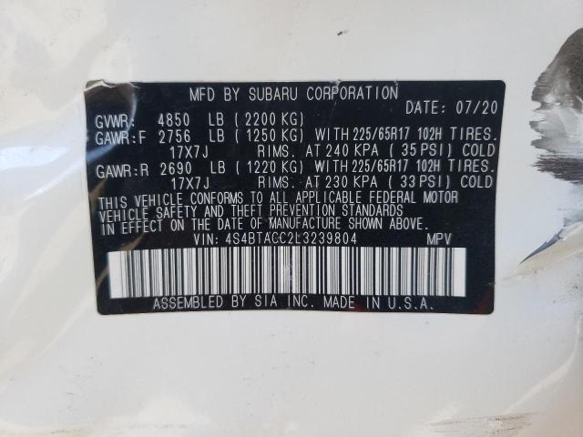 Photo 10 from auction – 2020 SUBARU OUTBACK PR with VIN 4S4BTACC2L3239804