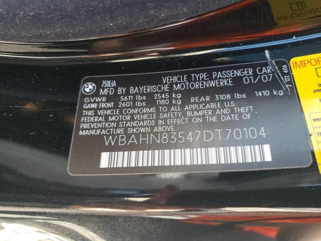 Photo 10 from auction – 2007 BMW 750 with VIN WBAHN83547DT70104