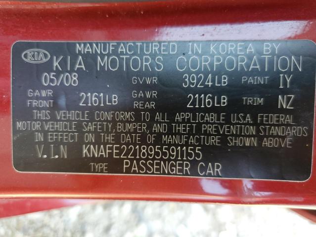 Photo 10 from auction – 2009 KIA SPECTRA EX with VIN KNAFE221895591155
