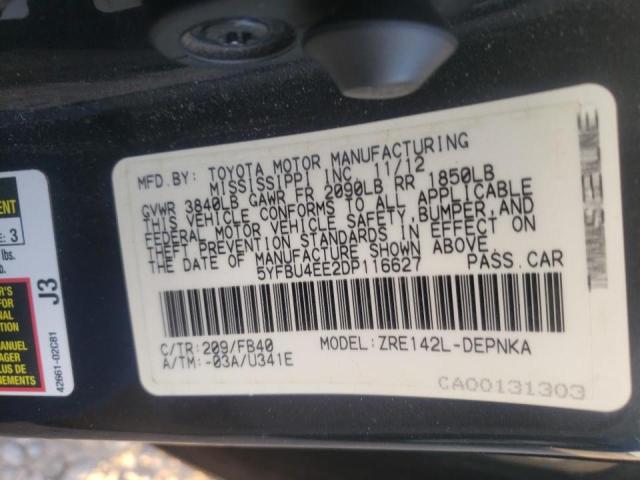 Photo 10 from auction – 2013 TOYOTA COROLLA BA with VIN 5YFBU4EE2DP116627