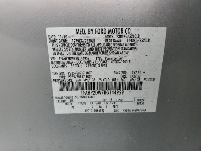 Photo 10 from auction – 2011 FORD TAURUS with VIN 1FAHP2DW7BG144959