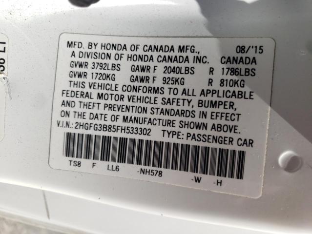 Photo 10 from auction – 2015 HONDA CIVIC EX with VIN 2HGFG3B85FH533302