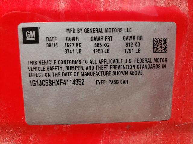 Photo 10 from auction – 2015 CHEVROLET SONIC LT with VIN 1G1JC5SHXF4114352
