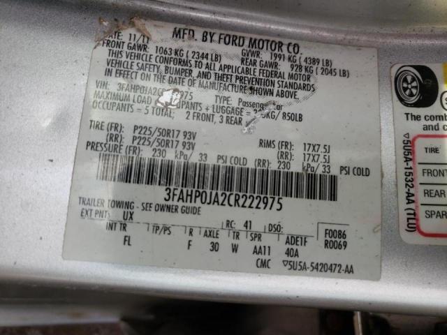 Photo 10 from auction – 2012 FORD FUSION SEL with VIN 3FAHP0JA2CR222975