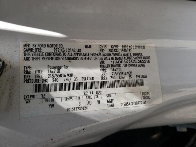 Photo 10 from auction – 2016 FORD FOCUS SE with VIN 1FADP3K28GL263316