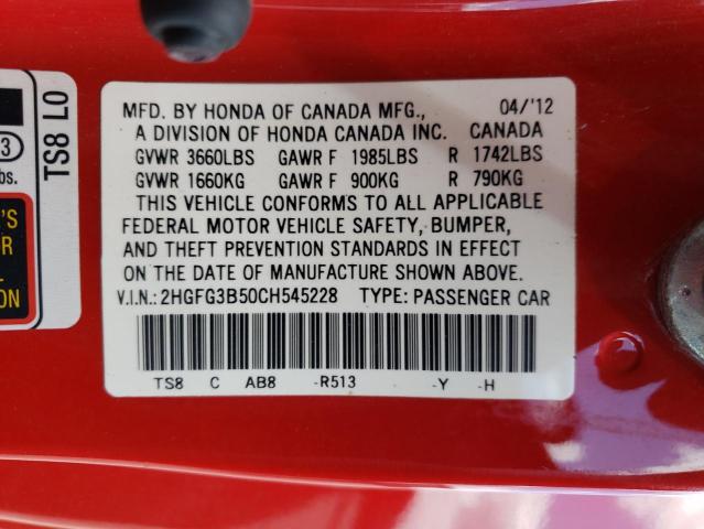 Photo 10 from auction – 2012 HONDA CIVIC LX with VIN 2HGFG3B50CH545228
