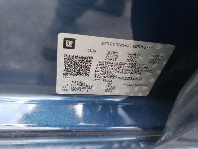 Photo 10 from auction – 2019 CHEVROLET SILVERADO with VIN 1GCPYFED8KZ234956